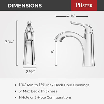 Pfister Willa Single Handle Bathroom Sink Faucet Chrome Finish with Push & Seal Drain TiteSeal Technology WaterSense EPA Compliant NSF Certified Vanity Faucet LF042MALCC - color: Polished Chrome, size: 1 Pack