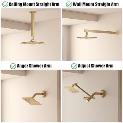 8 In Rain Shower Head High Pressure Rainfall Shower Head Brushed Gold | Square Rain Bathroom Showerhead, High Flow, Large Stainless Steel, Ceiling Mounted, Wall Mounted, Waterfall Full Body - color: Brushed Gold, size: 8 Inch