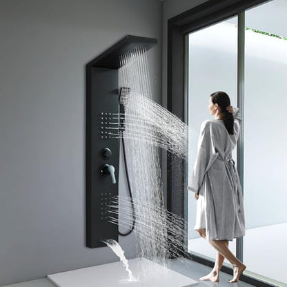 Black Shower Panel Modern Shower Tower System with Full Body Shower Jets System Handheld Spray Wall Mount Shower Panels Faucet - color: Black-5023