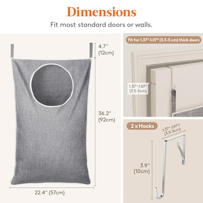 Over Door Laundry Hamper, Large Collapsible Hanging Laundry Hamper, Hanging Laundry Basket Bag for Bathroom Bedroom Dirty Clothes Storage Organizer, Light Gray