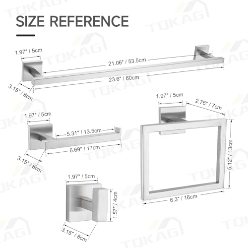 TQKAG 5-Piece Bathroom Hardware Set, Brushed Nickel Classic Wall Mounted | SUS304 Stainless Steel, Towel Bar Set, Towel Rack for Bathroom, Toilet Paper Holder, Bathroom Hand Towel Holder - color: Brushed Nickel, size: 5-Pieces Set