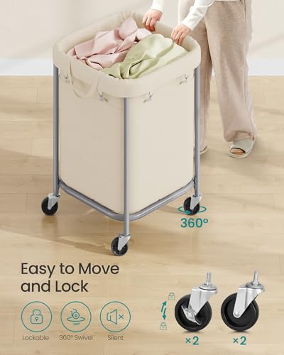 SONGMICS Laundry Basket, Rolling Steel Frame with 2 Locking Wheels, 170 L | Heavy-Duty Laundry Hamper Cart with Removable Bag, Cream White and Metallic Silver, URLS015WD01 - color: Dove Gray + Cream White, size: 140 L (2-Section)
