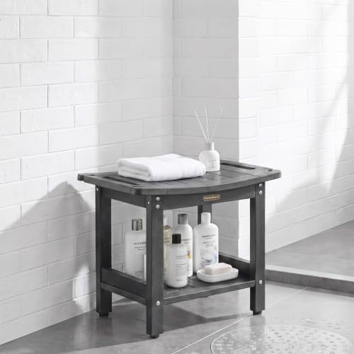 Shower Bench Seat for Inside Shower Waterproof Bath Stool for Shaving Legs | Heavy Duty HDPS Bathroom Bench with Storage Shelf & Adjustable Feet, Anti-Rotting, Save Space, No-Maintenance, Dark Gray - color: Dark Gray