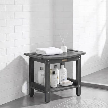 Shower Bench Seat for Inside Shower Waterproof Bath Stool for Shaving Legs | Heavy Duty HDPS Bathroom Bench with Storage Shelf & Adjustable Feet, Anti-Rotting, Save Space, No-Maintenance, Dark Gray - color: Dark Gray