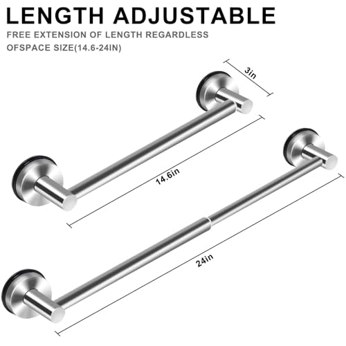 MGahyi Silver No Drill Adjustable Stainless Suction Cup Towel Bar | 14.6 ~ 24Inch Extendable Bath Shower Towel Holdere,Heavy Duty Towel Rack Suitable for Tile, Glass & Smooth Flat Surfaces - color: Silver