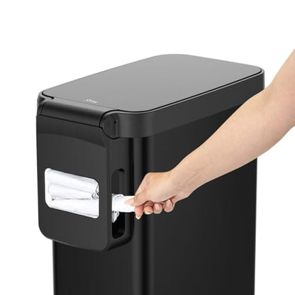 Glad Slim Trash Can with Clorox Odor Protection - Narrow Kitchen Garbage Bin with Soft Close Lid, Step On Foot Pedal and Waste Bag Roll Holder, Black, 12 Gallon/45 Liter - color: Black