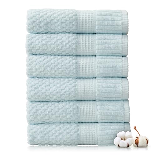 NY Loft 100% Cotton 6-Pack Hand Towel Set | Seafoam | Oeko-TEX | Quick-Dry | Six 16" x 28" Hand Towels | Super Absorbent | Designer-Styled Texture - color: Seafoam, size: Hand Towel (6 Pack)