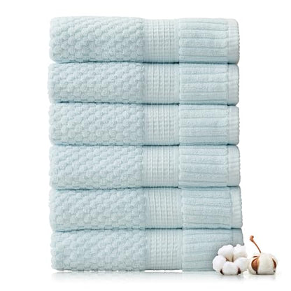 NY Loft 100% Cotton 6-Pack Hand Towel Set | Seafoam | Oeko-TEX | Quick-Dry | Six 16" x 28" Hand Towels | Super Absorbent | Designer-Styled Texture - color: Seafoam, size: Hand Towel (6 Pack)