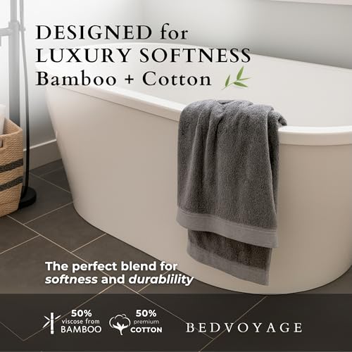 Luxury Bath Sheet Towels, Extra Large Bathroom Towel, 37x70 Viscose Derived from Bamboo & Cotton, Super Absorbent & Fast Drying Plush Bath Sheets - Charcoal - color: Charcoal, size: Sheet