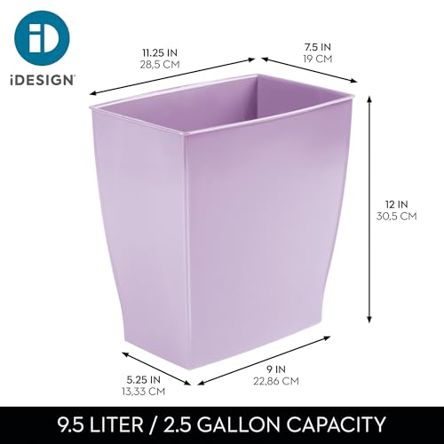 iDesign Small Plastic Bathroom Trash Can, Slim Rectangle Purple | For Bedroom, Office, Dorm, Garbage Bin - color: Purple, style: Pack of 1