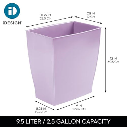iDesign Small Plastic Bathroom Trash Can, Slim Rectangle Purple | For Bedroom, Office, Dorm, Garbage Bin - color: Purple, style: Pack of 1