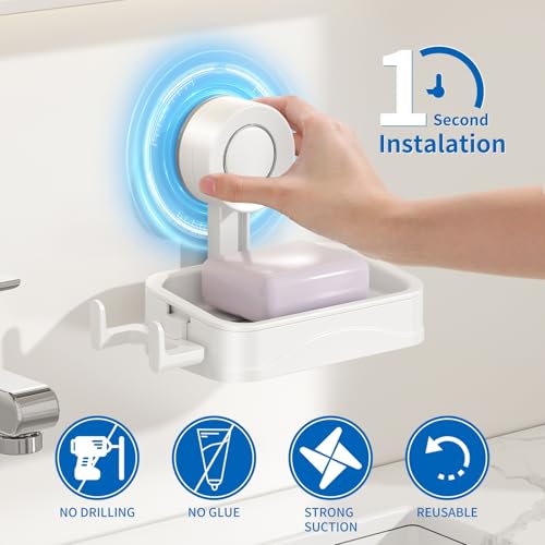 Suction Cup Soap Holder for Shower Wall, No Drilling Bar Soap Dish | No Drilling, For Kitchen, For Shower, For Bathroom Sink, Durable, Easy Installation, Space-Saving Design - size: Large