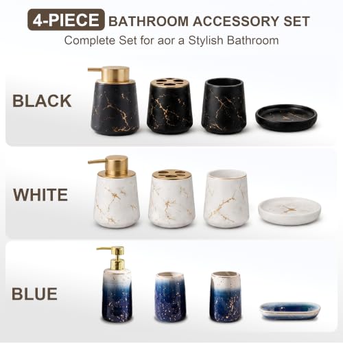 3 Piece Painted Ceramics Bathroom Accessories Set Durable Matte Black | Includes Lotion Dispenser, Toothbrush Holder, Soap Dish, Creative Design, Perfect For Home Gift - color: Matte Black（four Piece）