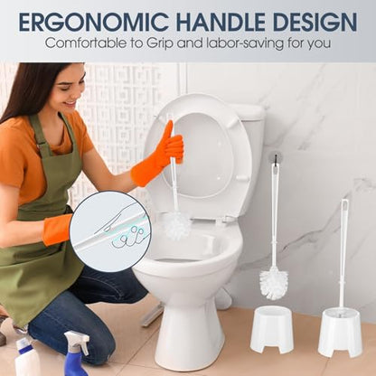 12 Sets Toilet Brushes and Holders Set White Toilet Bowl Brushes for Bathroom Scrub with Plastic Holders for Bathroom Cleaning Accessories