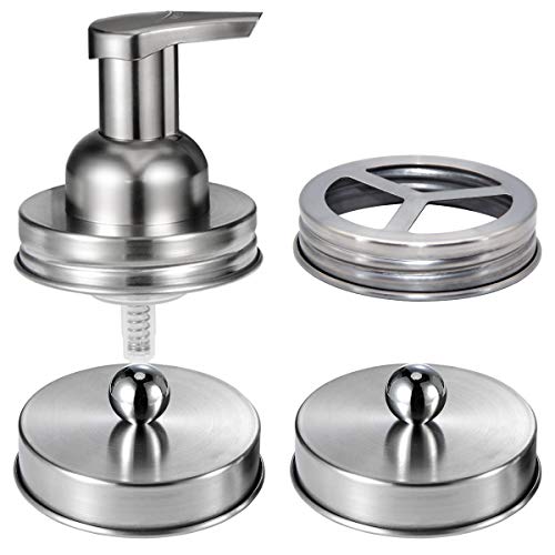 Mason Jar Bathroom Accessories Set(4pcs)- Jars Not Included,Brushed Nickel | Foaming Soap Dispenser,Toothbrush Holder, and Apothecary Storage Jars Lids -Rustic Farmhouse Decor - color: Brushed Nickel, size: 4 Regular Mouth