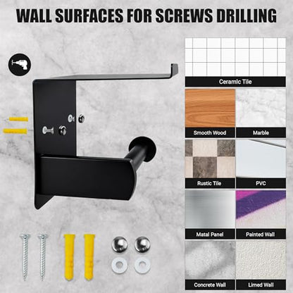 Matte Black Toilet Paper Holder with Shelf, SUS304 Stainless Steel Rustproof Wall Mount Toilet Paper Roll Holder, Screw Bathroom Toilet Paper Holder for Kitchen, Washroom, RV - color: Matte Black