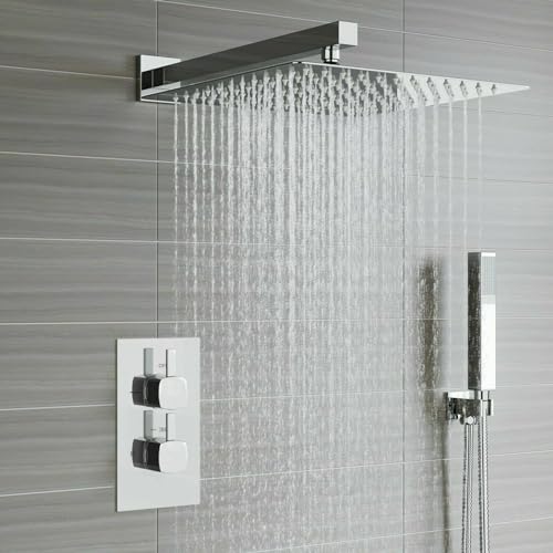Voolan All Metal Shower Head with Extension Arm, Stainless Steel Waterfall Rainfall Showerheads, High Flow Bathroom Square Rain Shower Head (10’’ Shower Head with 16’’ Shower Arm, Brushed Nickel) - color: Brushed Nickel, size: 10’’ Shower Head with 16’’ S