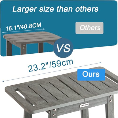 Large Shower Bench, Heavy Duty HDPS Shower Stool for Inside Shower, 2 Tier Shower Chair Seat with Shelf for Bath, Waterproof Shower Foot Rest for Shaving Legs with Adjustable Feet, Gray - color: Oil-printed Gray