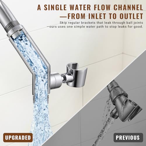 G-Promise All Metal Shower Head Holder, Wide Adjustable Range (Chrome) | Solid Brass, Extra-Wide Adjustable Angle Range, Shower Rack Compatible, Anti-Leak, Easy Install, Universal Replacement Part