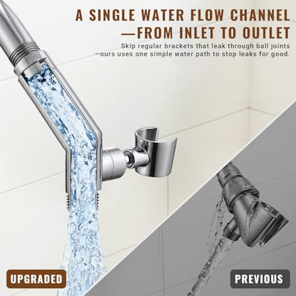 G-Promise All Metal Shower Head Holder, Wide Adjustable Range (Chrome) | Solid Brass, Extra-Wide Adjustable Angle Range, Shower Rack Compatible, Anti-Leak, Easy Install, Universal Replacement Part