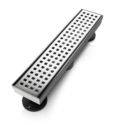 SaniteModar Linear Shower Drain 12 inch Brushed with Square Hole Panel | AISI 304 Stainless Steel Brushed Linear Dain Rectangle Shower Floor Drain with Hair Strainer and Leveling Feet - color: Stainless Steel, size: 12 Inch