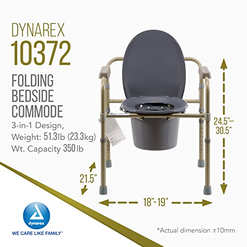 Dynarex Folding Bedside Commode, 3 in 1 Portable Toilet Chair for the Elderly and Disabled, Designed for Free Standing Use, as a Raised Toilet Seat, and Toilet Safety Rail, 1 Folding Bedside Commode - size: Regular