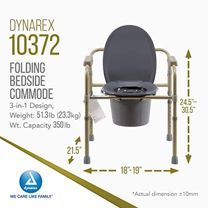 Dynarex Folding Bedside Commode, 3 in 1 Portable Toilet Chair for the Elderly and Disabled, Designed for Free Standing Use, as a Raised Toilet Seat, and Toilet Safety Rail, 1 Folding Bedside Commode - size: Regular