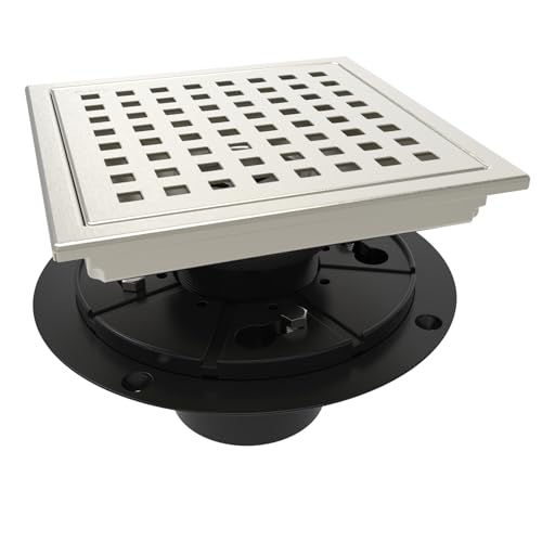 6 Inch Square Shower Floor Drain with Flange,Quadrato Pattern Grate Removable,Food-Grade SUS 304 Stainless Steel,Watermark&CUPC Certified,Brushed Nickel - color: Brushed Nickel, size: 6 Inch