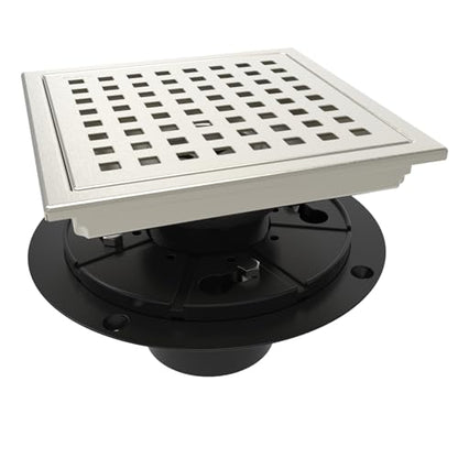 6 Inch Square Shower Floor Drain with Flange,Quadrato Pattern Grate Removable,Food-Grade SUS 304 Stainless Steel,Watermark&CUPC Certified,Brushed Nickel - color: Brushed Nickel, size: 6 Inch