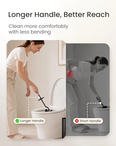 Cesun 304 Stainless Steel Toilet Brush and Holder Set, 2 Brush Heads, Black | S-Shaped Deep Cleaning, Scratch-Free Nylon Bristles, Long Handle & Splash Guard, Replaceable Brush Head - color: Black