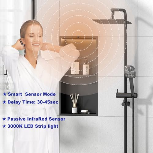 2-Tiers Smart Body Sensor Shower Niche, Black 24"x12" | Recessed Wall Niche with White 3000K LED Light , Waterproof &Rustproof, 304 Stainless Steel Bathroom Cabinet - size: 12x24In