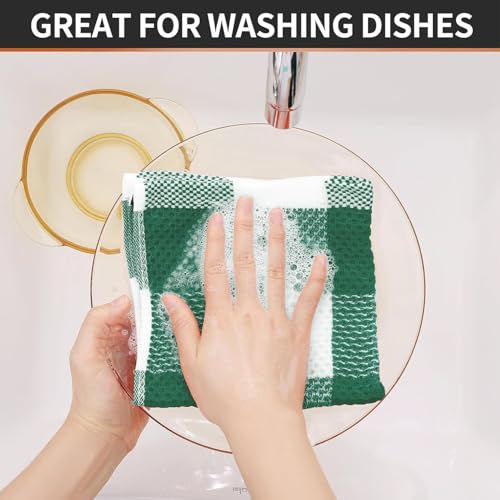 Homaxy 100% Cotton Waffle Weave 6 Pack Dish Cloths, 12" x 12" | White & Dark Green, Waffle Weave, Plaid, Super Soft and Absorbent Dish Rags, Quick Drying - color: White & Dark Green, size: 12 x 12 - 6 Pack