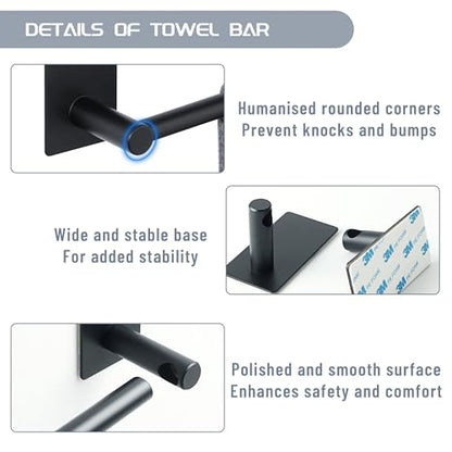 Alise Adhesive Towel Bar 12 Inch Towel Racks for Bathroom SUS 304 Stainless Steel,Bathroom Towel Holder No Drill, Strong Self Adhesive Towel Hanger Wall Mounted,Matte Black - color: Black, size: 12 Inch