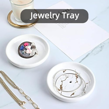 Round Self Draining Soap Dish, Small Ceramic Tray, Cute Jewelry Dish, Keep Soap Dry & Bathroom Décor (White) - color: White