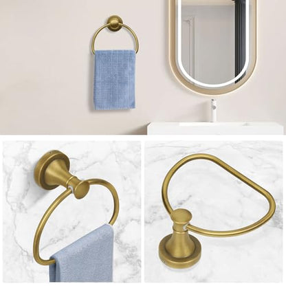 Brass Bathroom Hand Towel Holder, Antique Brass Towel Ring Holder, Wall Mounted Towel Rack Hanger Home Half Round Bathroom Hardware Accessory Modern - color: Brass