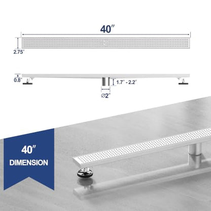 Neodrain 40" Linear Shower Drain, Brushed 304 SS Bathroom Linear Drain,cUPC | Brushed Nickel Shower Drain with Quadrato Grate& Adjustable Feet, Long Rectangle Shower Floor Drain in Bathroom, Balcony etc - color: Brushed Nickel, size: 40 In