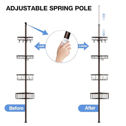 Corner Shower Caddy Tension Pole: Stainless Steel Rustproof 4-Tier Shower Organizer - 47-121 inch Adjustable Bathroom Shelves for Bathtub Shampoo Storage - Tension Rod Floor Standing Bath Rack -Bronze - style: A Style-Bronze