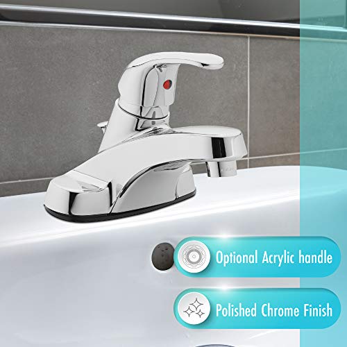 30-B410-AV Single Handle Bathroom Faucet | 1.2 GPM Flow, 3-Hole, Low-Arc Spout, Washerless Cartridge, Metal Construction, Deck Mount, Pop-Up Drain, Vanity Faucet - color: Polished Chrome Single Handle, size: (Pack of 1)