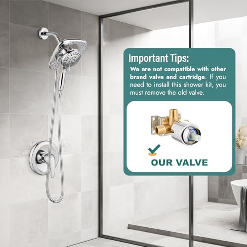 Magnetic Shower Faucet Set Dual 2 in 1 Shower System with Handheld Shower Spray 3-way Water Diverter Shower Trim Kit Rainfall Bathroom High Pressure 5 Setting without Tub Faucet Polish Chrome - color: Polish Chrome