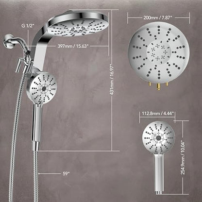 High Pressure Rain Showerhead Combo, 2026 Magnetic Shower Head Set with Detachable 8-Mode Handheld Shower Spray, Adjustable Angle Dual Showerhead with Built-in Magnetic Docking and Power Jets, ‎Black - color: ‎Matte Black