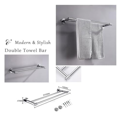 24-Inch Double Towel Bar,304 Stainless Steel, Chrome Finish & Stylish Knurled for Home, Hotel,& Apartment, Upgrade to a Premium Modern Bathroom - color: Chrome
