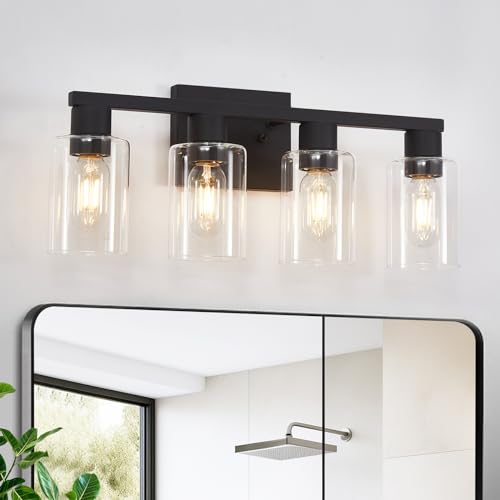 Black Vanity Lights for Bathroom 4 Light Bathroom Vanity Light Classic Bathroom Lighting Fixtures Over Mirror Farmhouse Vanity Lights with Clear Glass Shade - color: Black, size: 4 Light