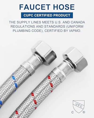60'' Length Faucet Supply Line, Stainless Steel Braided cUPC Sink Hose with G1/2" FIP x 3/8" Compression Supply Hose for Sink Faucet Bathroom Kitchen Faucet Connector Water Supply Line 2 PCS - size: 60 Inch