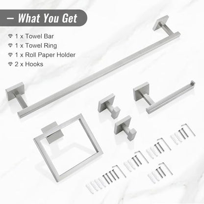 YACVCL Towel Bar Set, 5 Pieces Bathroom Hardware Set Brushed Nickel Bathroom Accessories, SUS304 Stainless Steel Towel Racks Holder Set Wall Mounted 23.6 Inch - color: Brushed Nickel, size: 5 Pieces