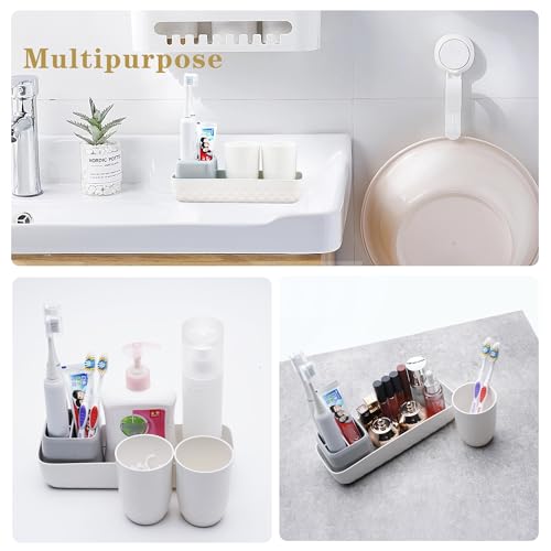 Ayswupt Toothbrush Holders for Bathrooms,Kids Electric Toothbrush Holder with 2 Cups Set,White Tooth Brush Toothpaste Caddy Storage,Small Bathroom Countertop Organizer Stand for Men Farmhouse Family