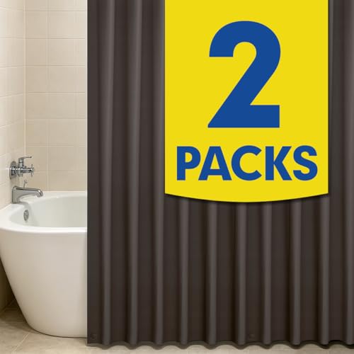 2 Pack | Taupe Plastic Shower Curtain Or Liner, 72x72 Inch Lightweight Plastic Bathroom Shower Showroom Inner Curtain with Rustproof Metal Grommet Holes and Weighted Magnets - color: Taupe