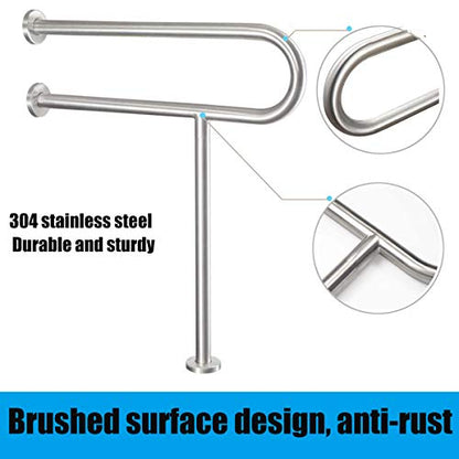 FlySkip Toilet Grab Bar,24 Inch Stainless Steel Handicap Rail for Bathroom Shower Safety,Non-Slip Hand Grips for Disabled, Elderly, Handicapped, and Pregnant Women,Floor to Wall-Mounted Support Bar | Floor to Wall-Mounted Support, 330LBS Load Capacity, St