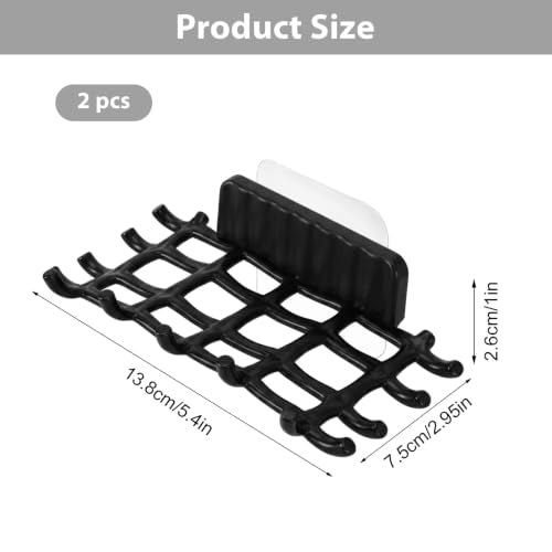 2 Pcs Shower Soap Holder for Wall, Adhesive Wall Mounted Soap Dish | Bar Soap Holder for Shower for Shower with Grid Design for Bathroom, Kitchen (Black)