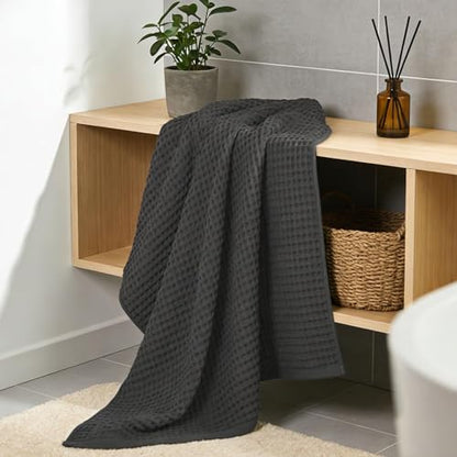 Jacquotha Waffle Bath Towels 2-Piece (Dark Grey) - Cotton, Soft, Quick Dry | 31” x 62” Large Bath Towel for Bathroom, Shower, Spa - color: Dark Grey