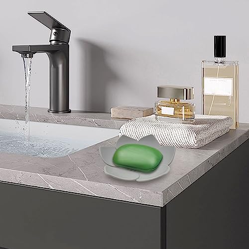 4 Pack Silicone Soap Dishes with Draining, Lotus Flowers Bar Soap Holder for Shower, Soap Saver for Counter, Bathtub, Kitchen Sink (White/Gray/Blue/Pink) - color: White/Grey/Blue/Pink